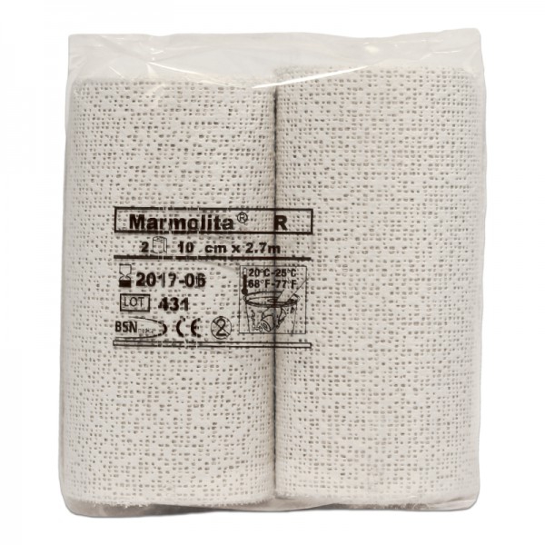 Bendaggio-cerotto Marmolita R 10 cm x 2,7 mt (sacchetto di due unità) Bendaggio-cerotto Marmolita R 10 cm x 2,7 mt (sacchetto di due unità)